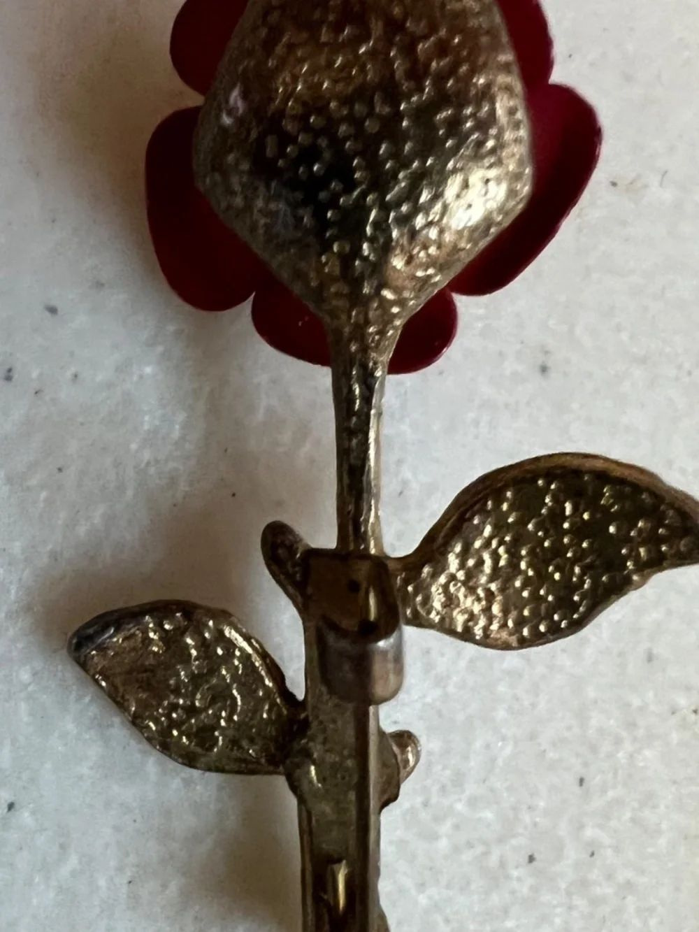 Vintage Retro Mid Century Matte Red Enamel Metal Rose Petal Brooch Lapel Pin
